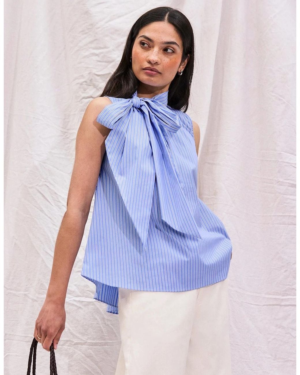 Ro&zo Blue Striped Bow-Detail Sleeveless Blouse