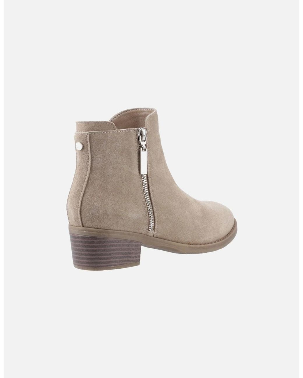 Hush Puppies White Ingrid Suede Taupe Heeled Ankle Boots