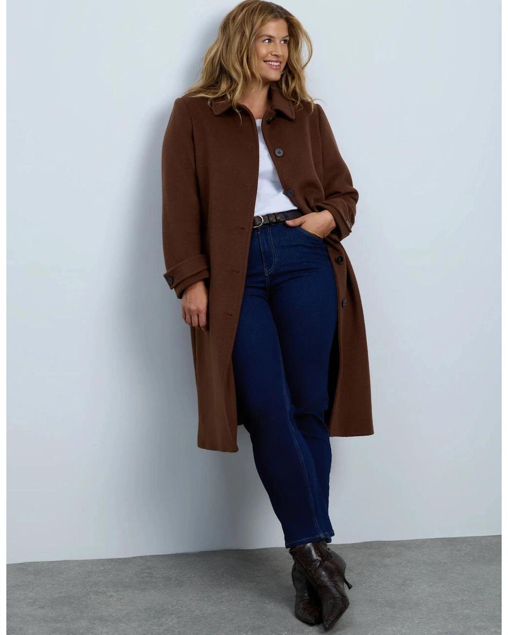 Live Unlimited London Blue Wool Blend Longline Coat