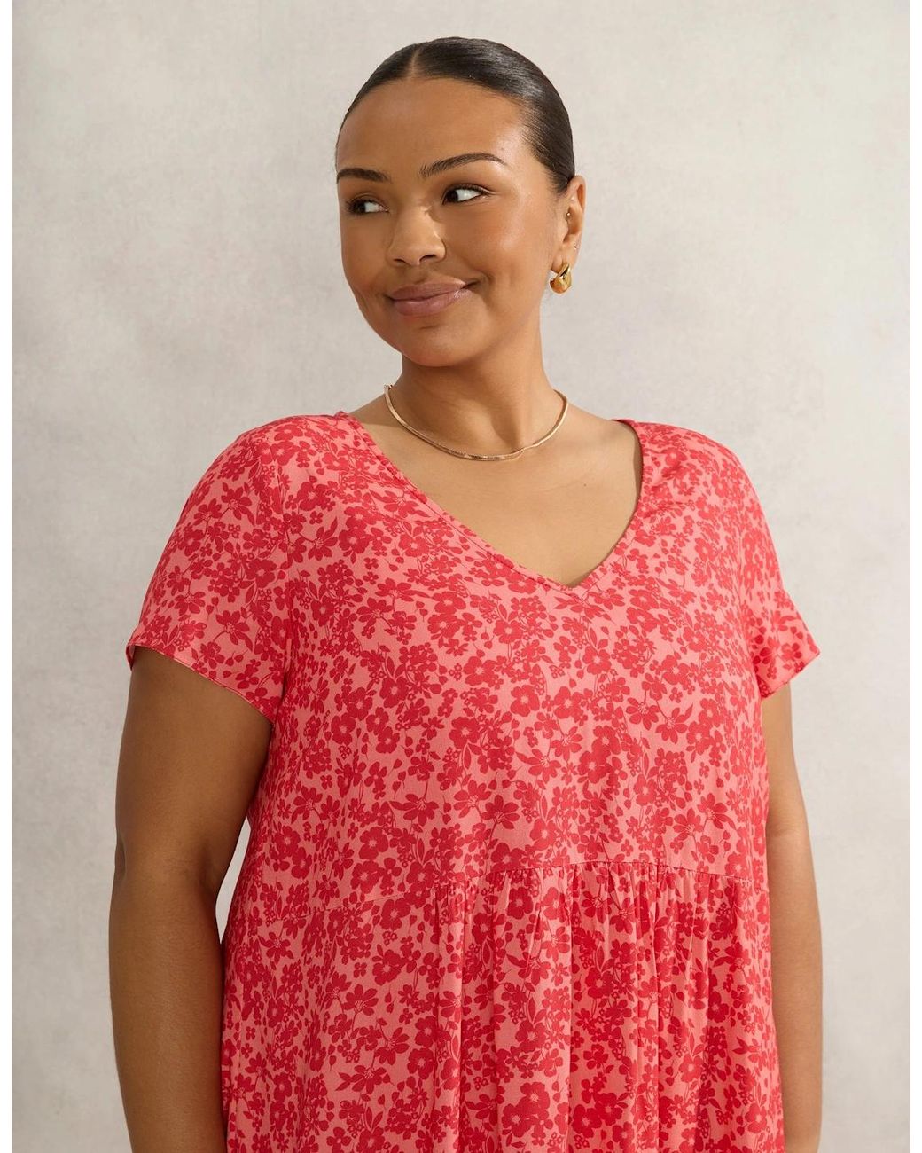 Live Unlimited London Red Ditsy Short Sleeve Midi Dress