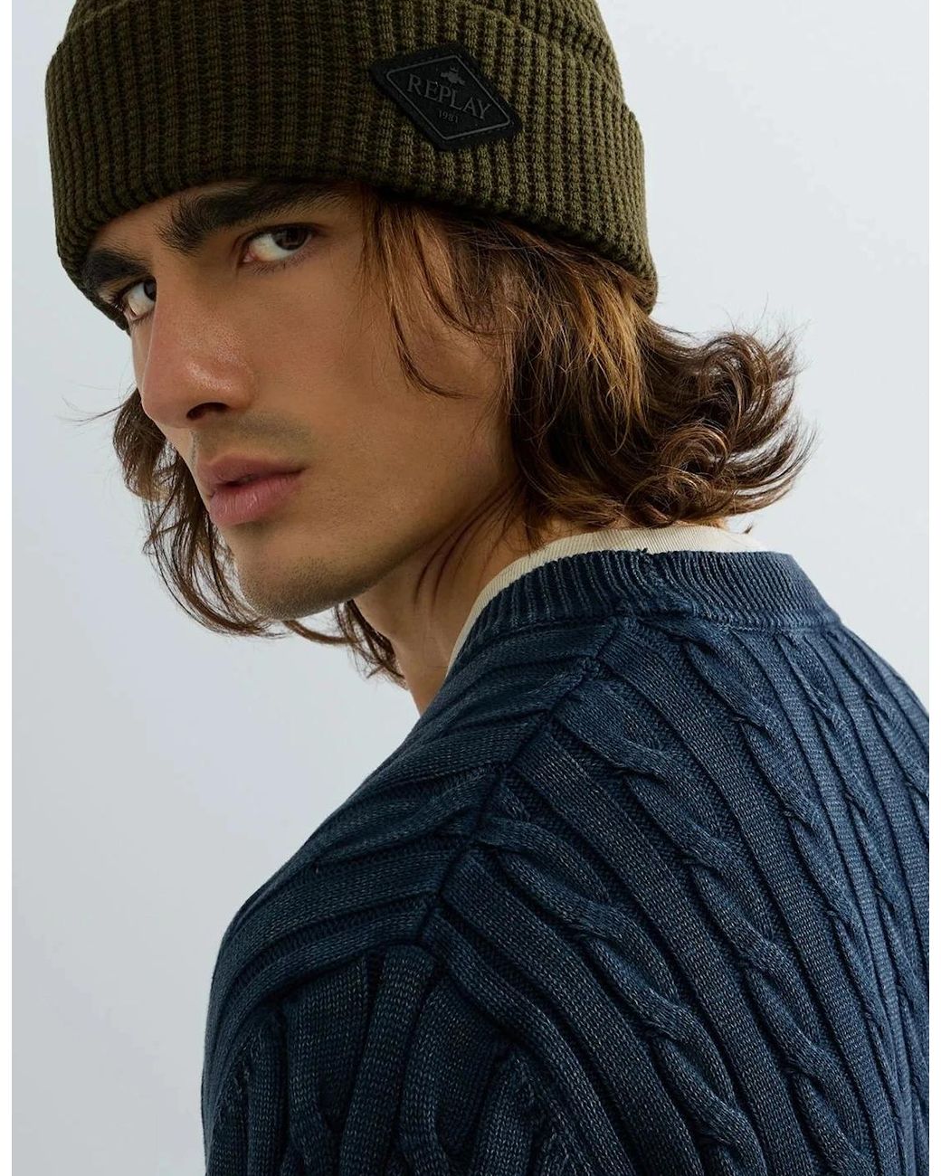 Replay Blue Cable Knit Jumper for men