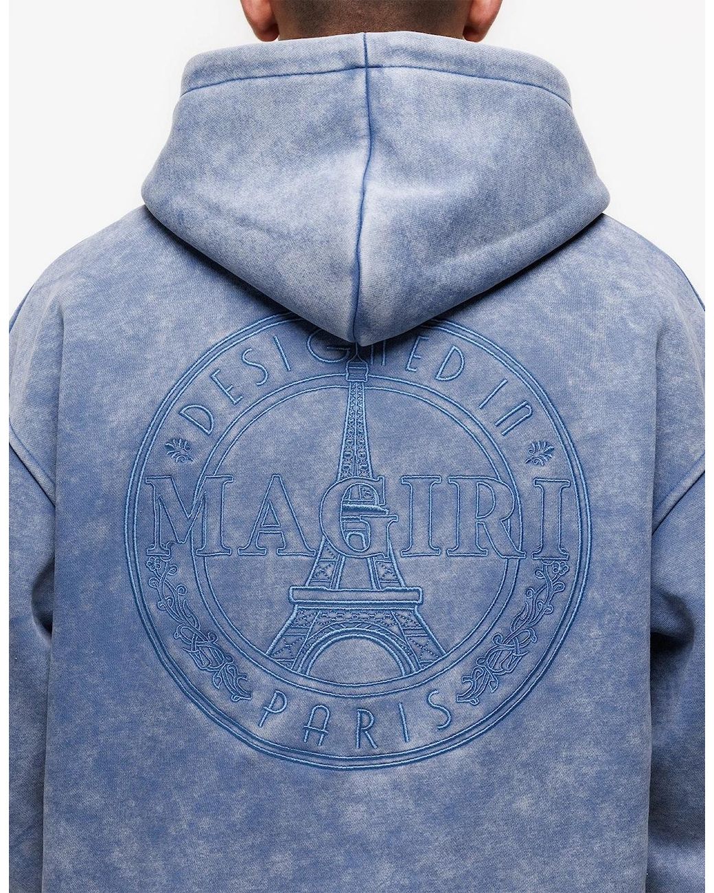 Magrit Blue Embroidered Acid Wash Hoodie & Jogger Tracksuit for men