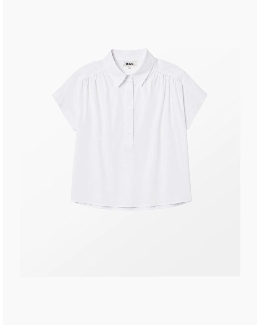 Ro&zo White Cotton Poplin Gathered Shoulder Shirt