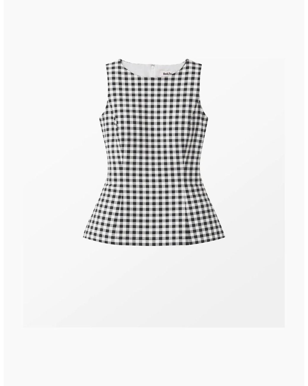 Ro&zo White And Ivory Gingham Cotton Peplum Top