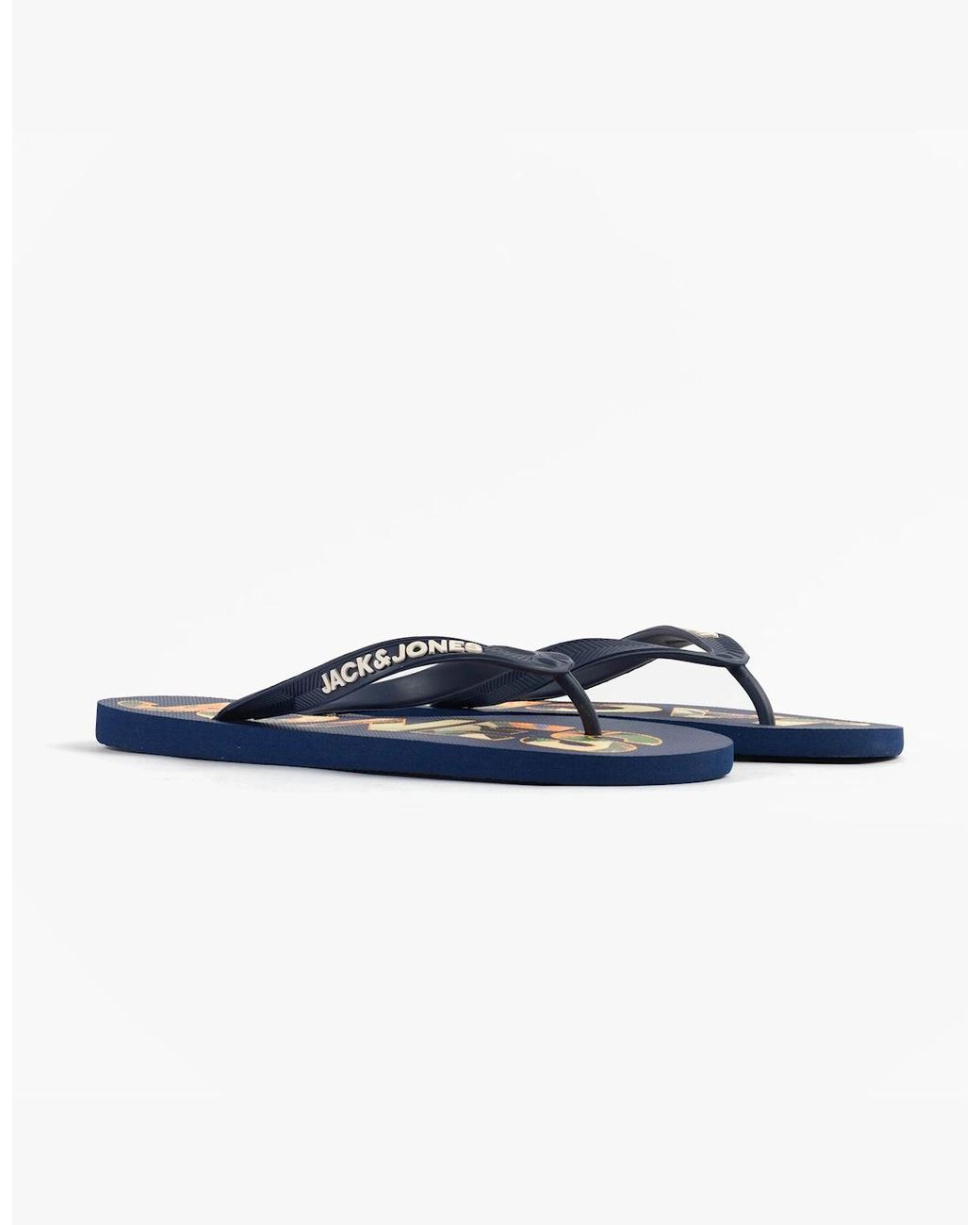 Jack & Jones Blue Logo Palm Print Flip-Flops Medieval for men