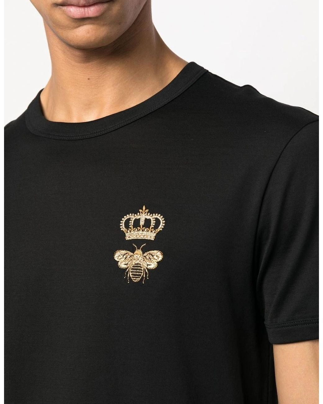 Dolce & Gabbana Black Embroidered Pique T-Shirt for men