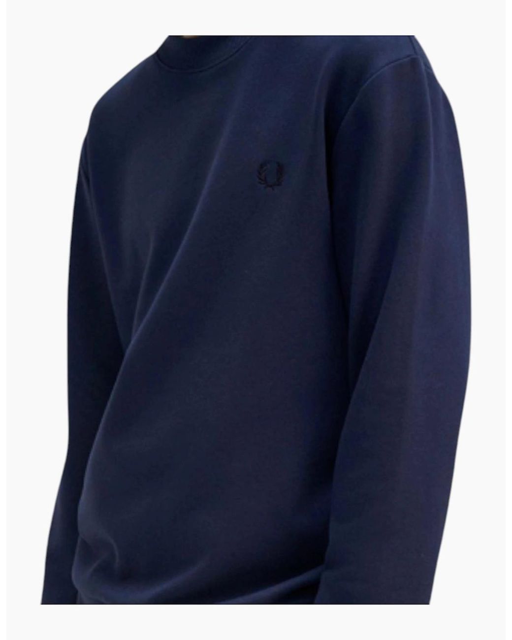 Fred Perry Blue Crew Neck Sweatshirt Embroidered Logo Pullover Cotton for men