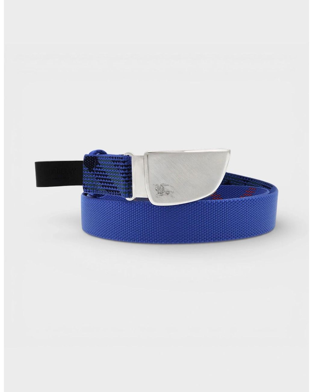 Burberry Blue Check Webbing Shield Belt 30Mm