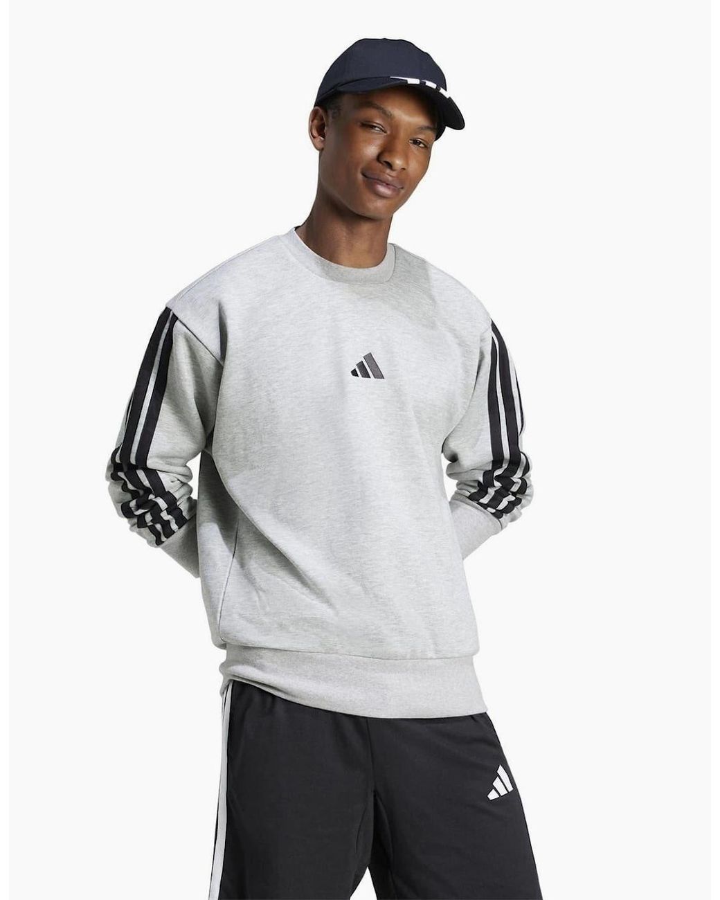 Adidas Gray Essentials 3 Stripes Fleece Sweatshirt for men