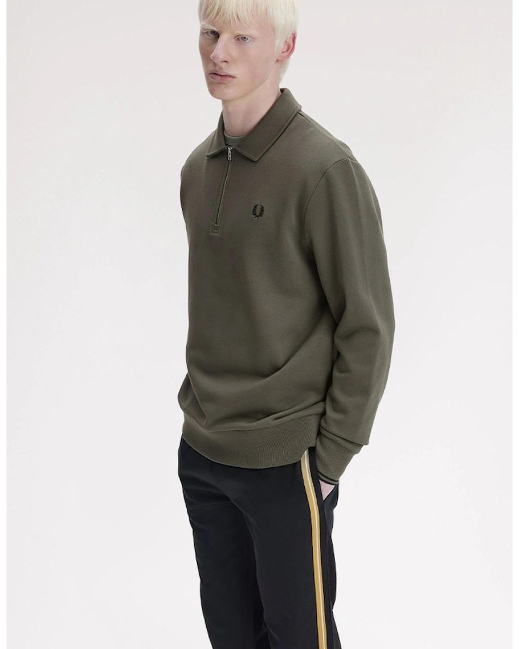 Fred Perry Green Half Zip Collared Sweatshirt