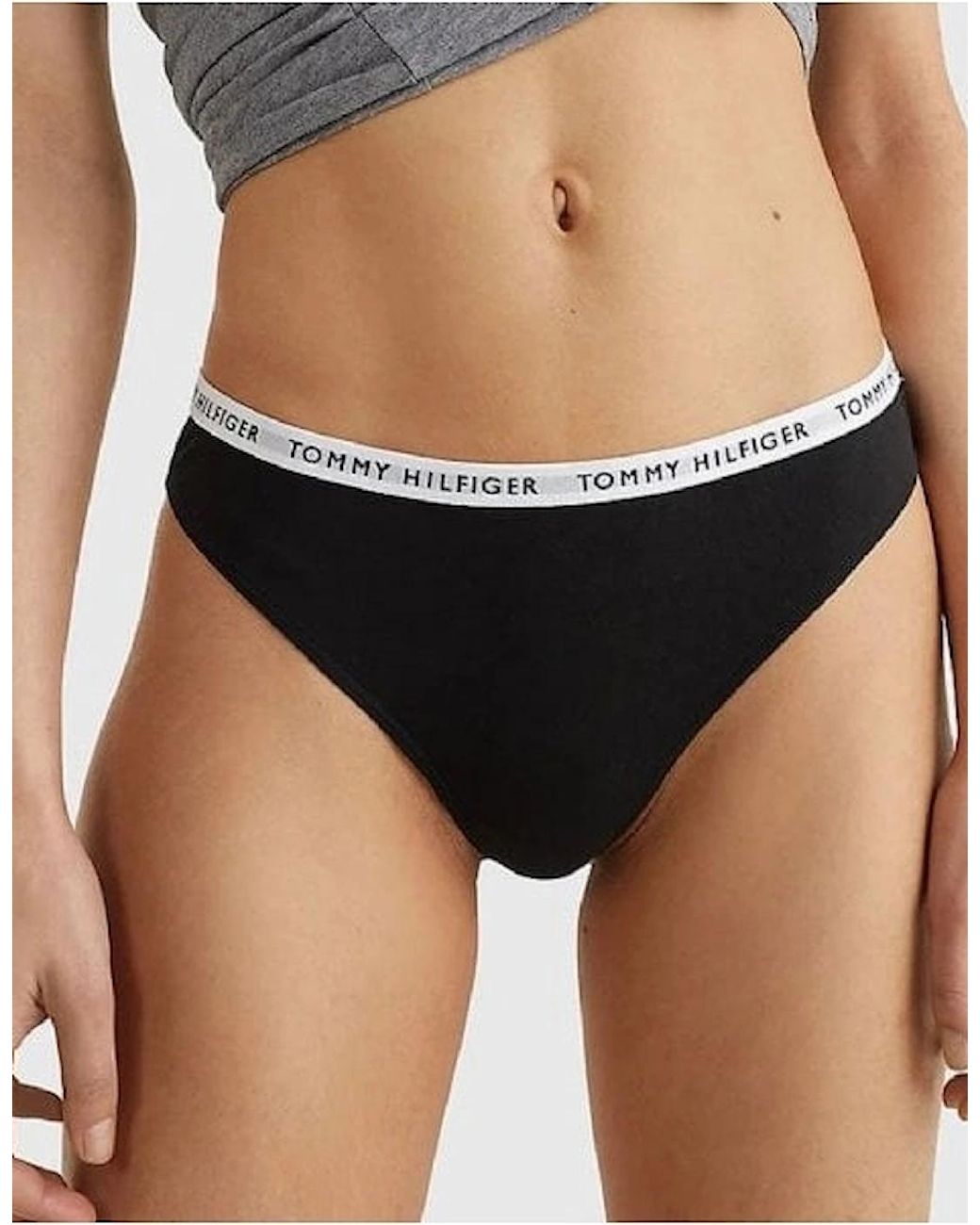 Tommy Hilfiger Black 3-Pack Logo Waistband Thongs