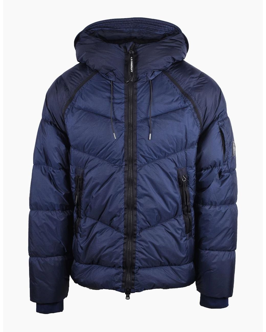 C P Company Blue Down Quilted Jacket Peacoat for men