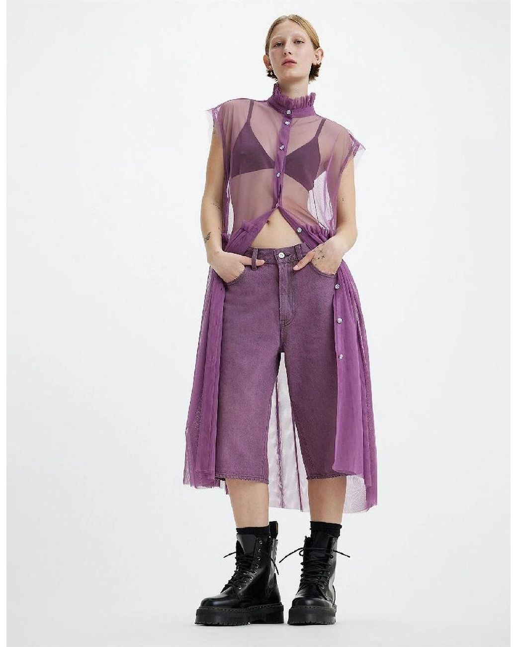 Levi's Purple Levi's Radical Mock Neck Sleeveless Midi Dress