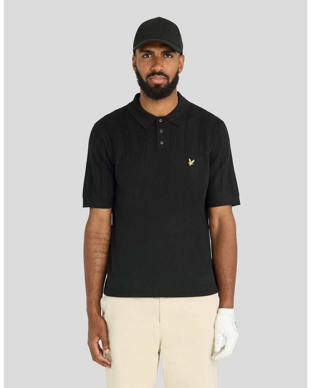 Lyle & Scott Black Texture Block Knitted Polo Shirt for men