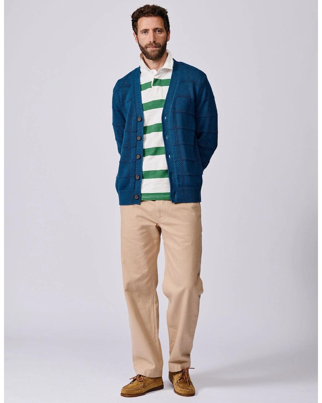 aubi Blue Rainham Cotton Stitch Detail Cardigan for men