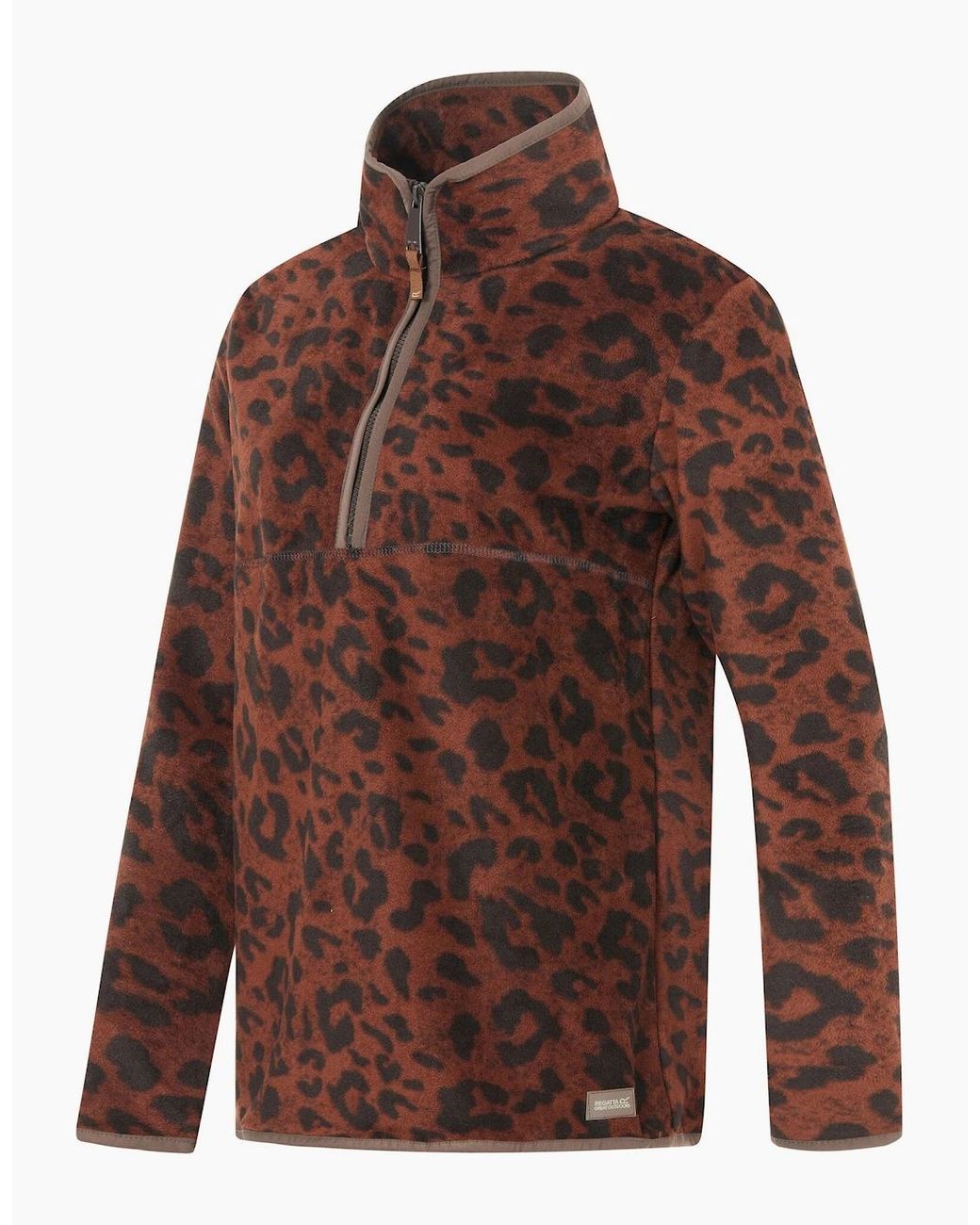 Regatta Brown Ladies Frankie Leopard Print Borg Half Zip Fleece