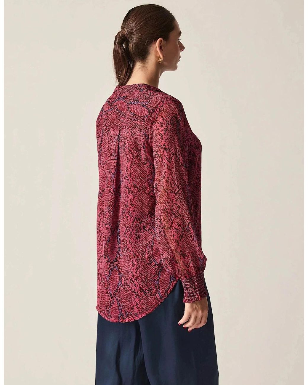 James Lakeland Red Burgundy Snake Print Blouse