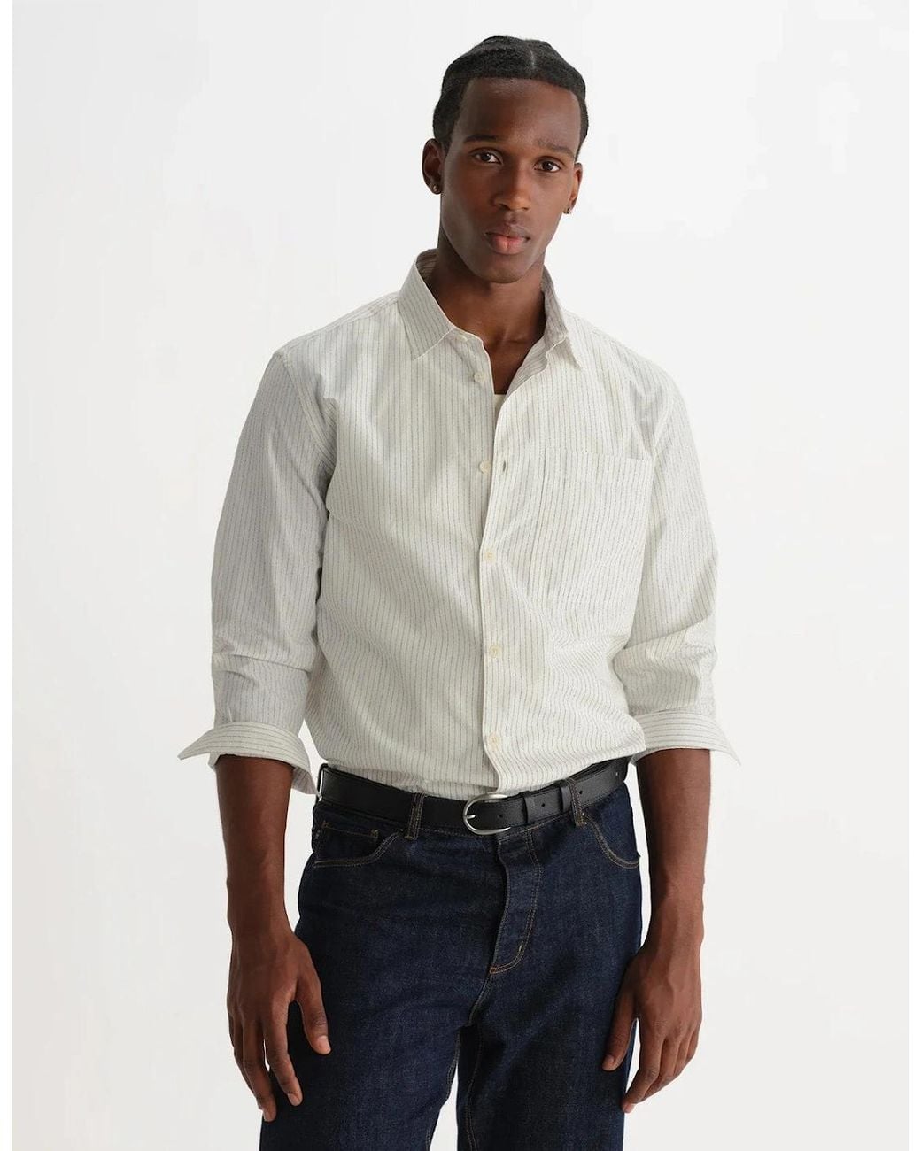 Wax London Gray Halcomb Broken Stripe Long Sleeve Shirt