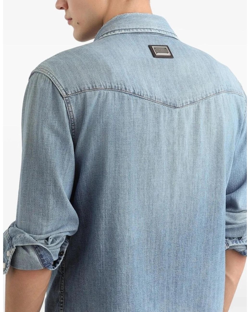 Dolce & Gabbana Blue Denim Western Shirt for men