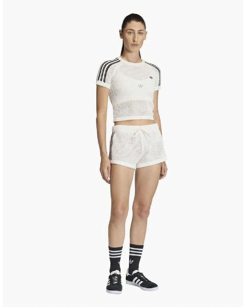 Adidas Originals White Knitted Crochet Cali T-Shirt