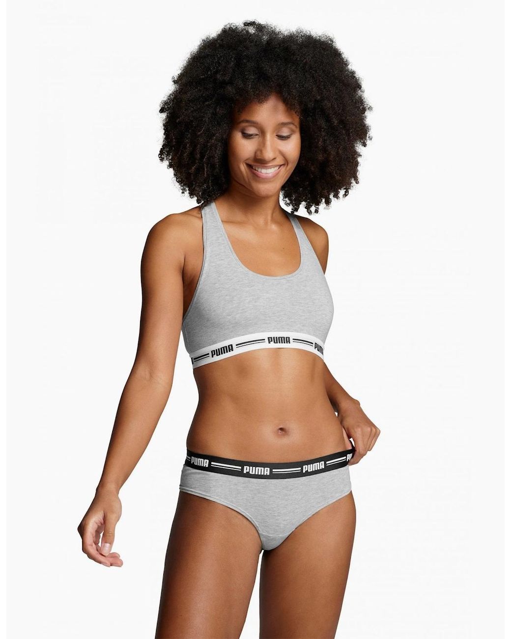 PUMA Gray 2-Pack Striped Logo Mid-Rise Brazilian Briefs, Melange
