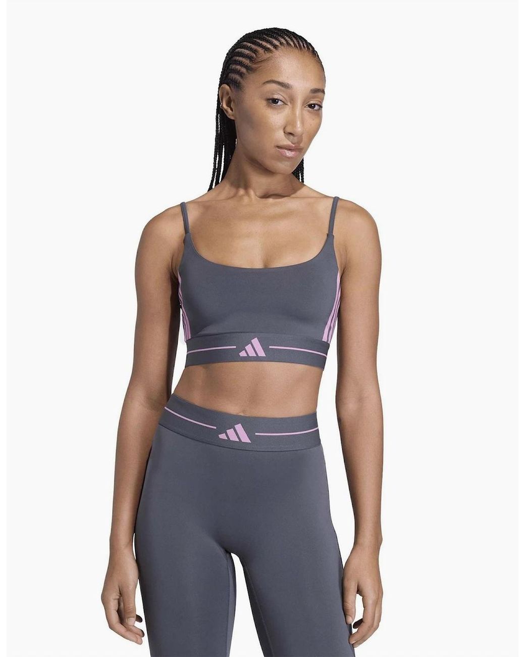 Adidas Gray Scoop Neck Sports Bra With Spaghetti Straps