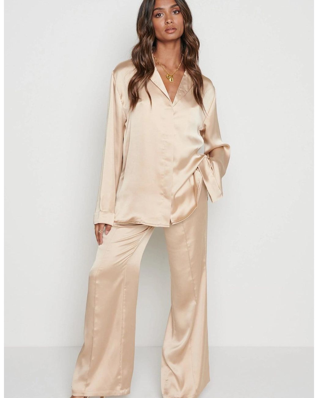 Pretty Lavish Natural Hailee Satin Trousers