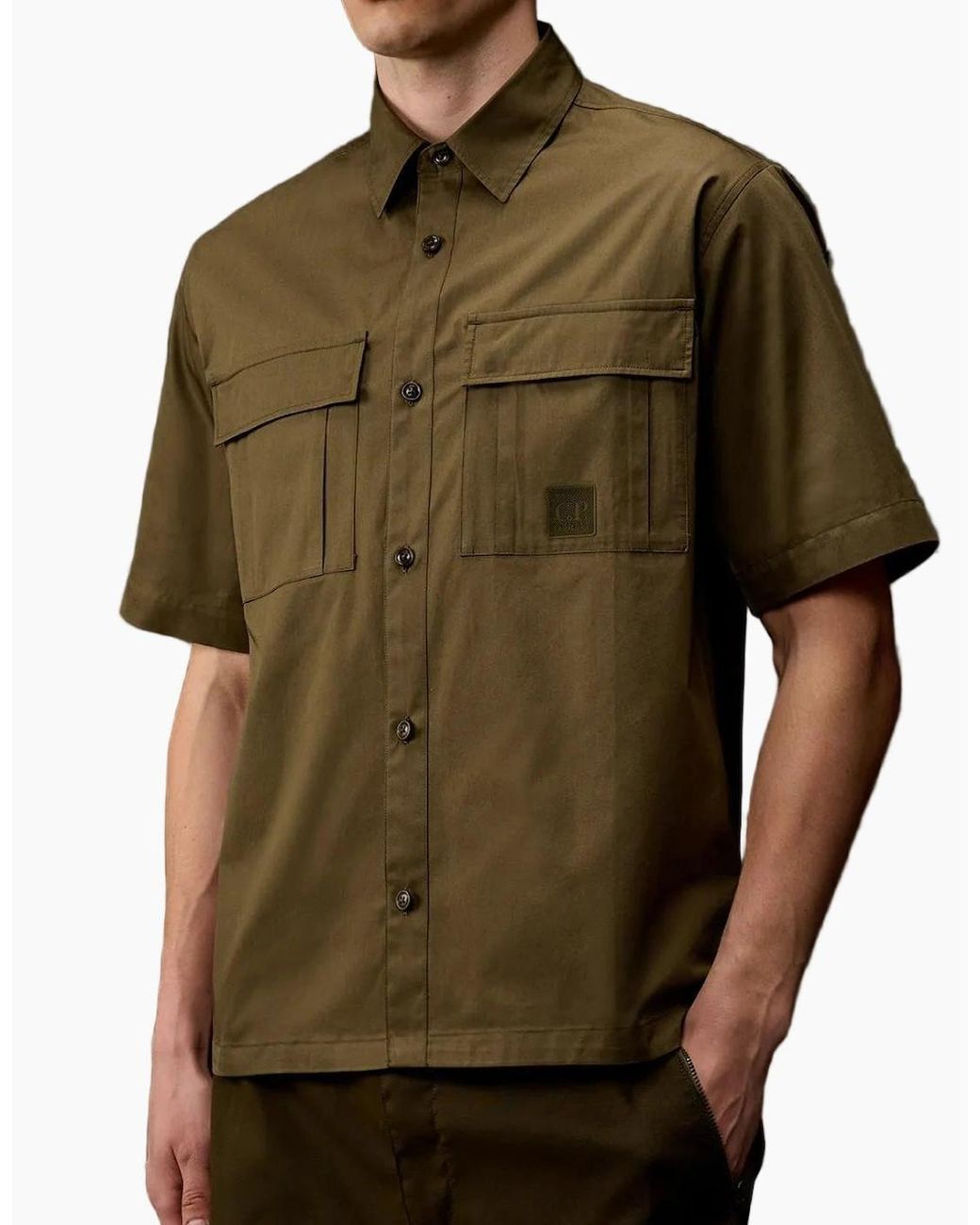 C P Company Green Metropolis Short Sleeve Gabardine Shirt for men