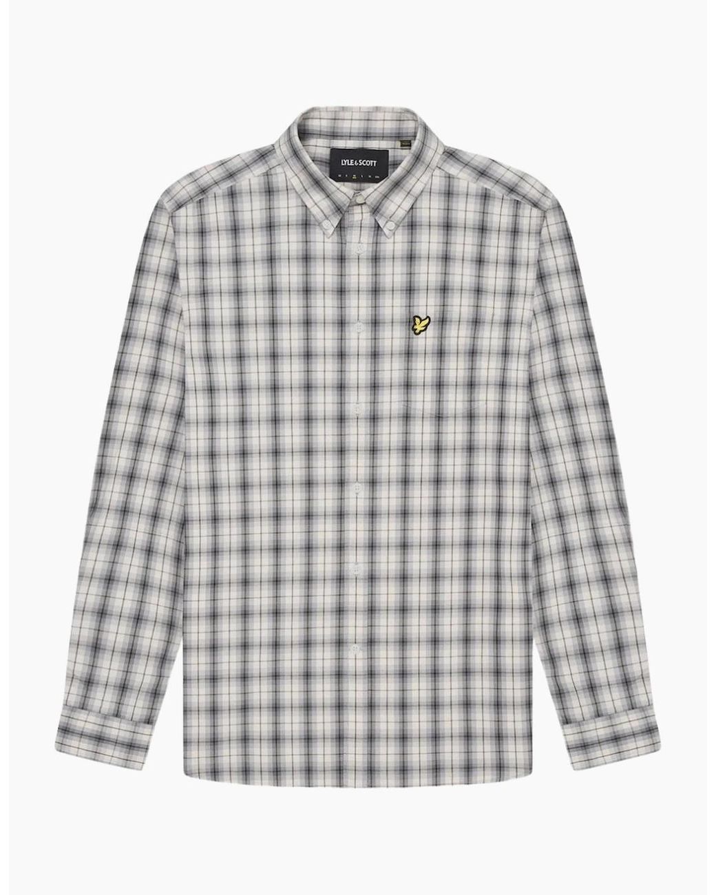 Lyle & Scott Gray Lyle & Scott Washed Check Poplin Gunmetal Long Sleeve Shirt for men