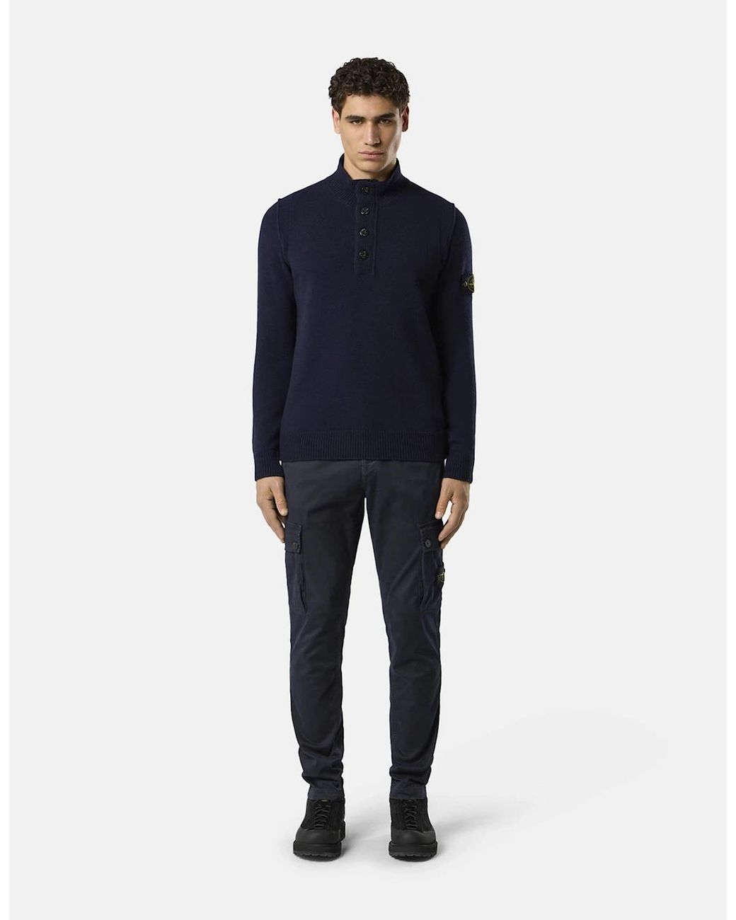 Stone Island Blue Button Thru 5100040 Sweater for men