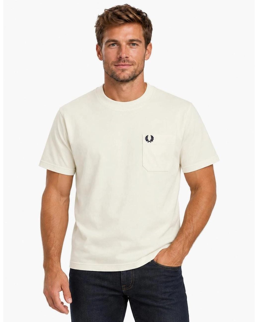 Fred Perry White Relaxed Pocket T-Shirt Ecru for men