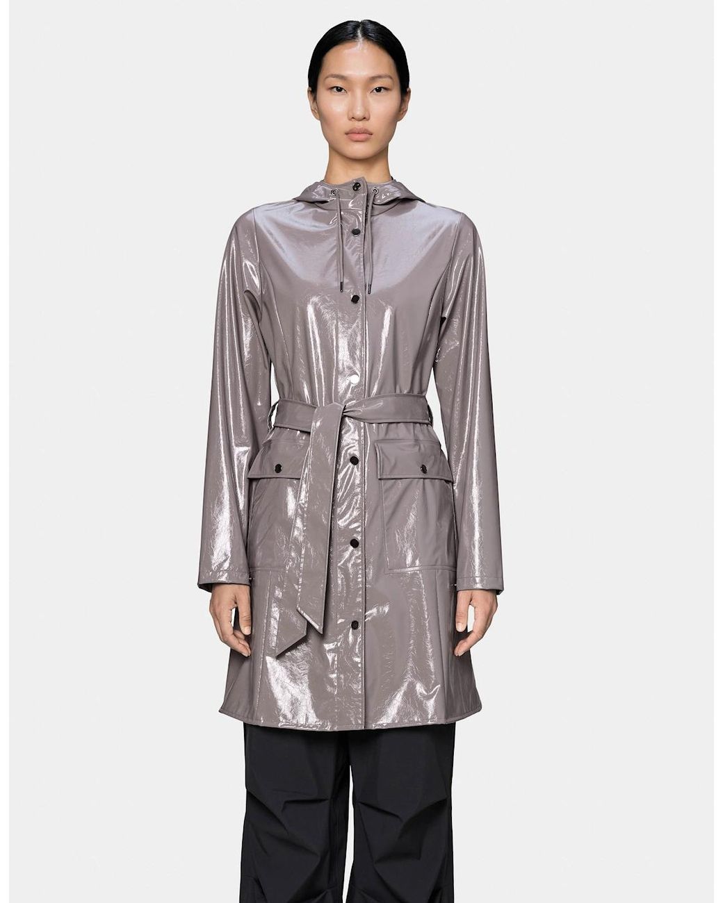 Rains Gray Curve Long Jacket
