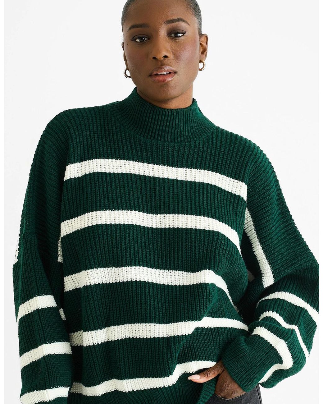 Gini London Green Chunky Knit High Neck Jumper