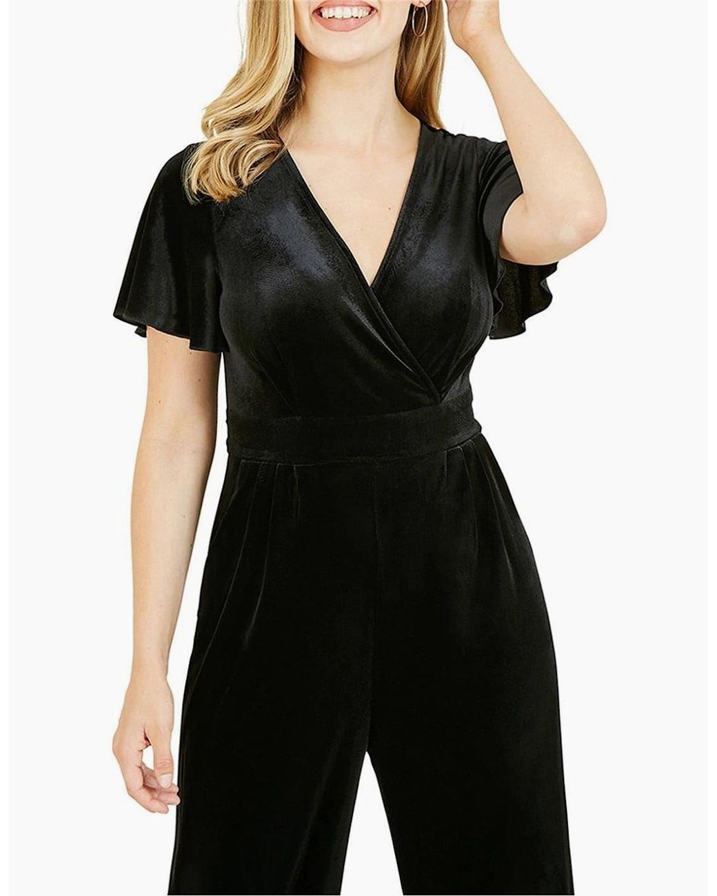 Yumi' Black V Neck Wrap Jumpsuit With Angel Sleeves