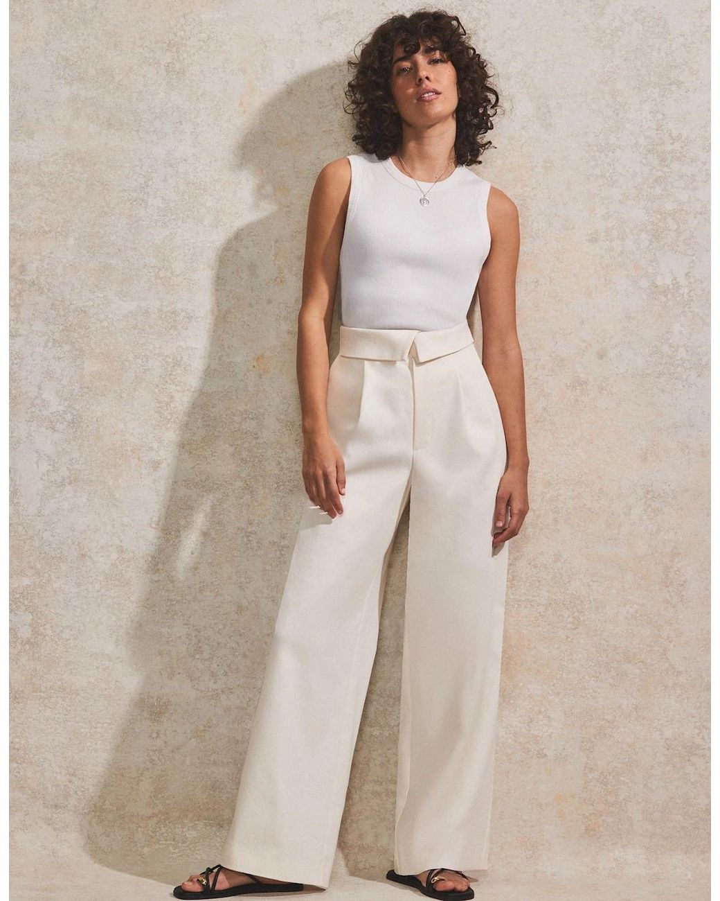 Ro&zo Natural Petite Folded-Waistband Trousers