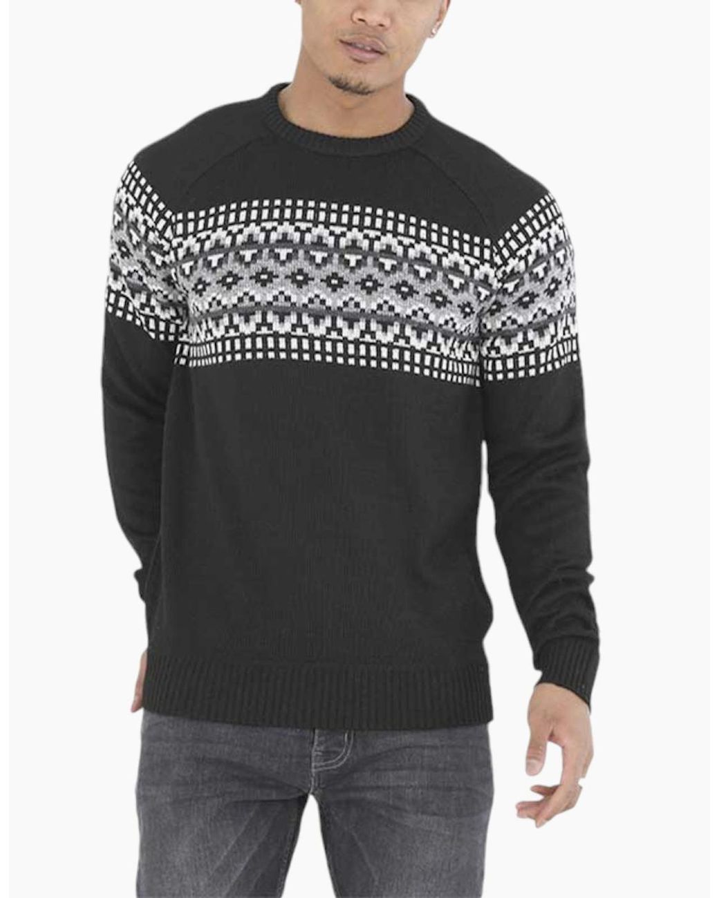 Brave Soul Gray Pullover Jumper Funnel Neck Knitted Top Warm Christmas Sweaters for men