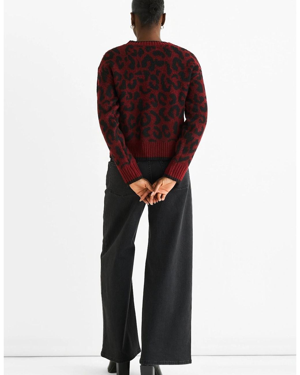 Gini London Red Burgundy Contrast Piping Animal Knit Jumper