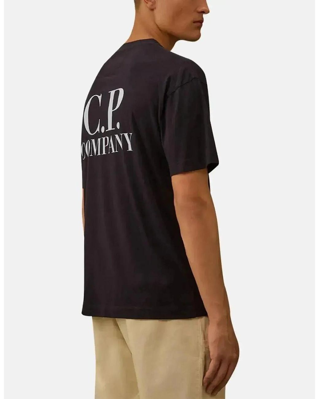 C P Company Black 30/1 Jersey Back Logo T-Shirt Total Eclipse for men