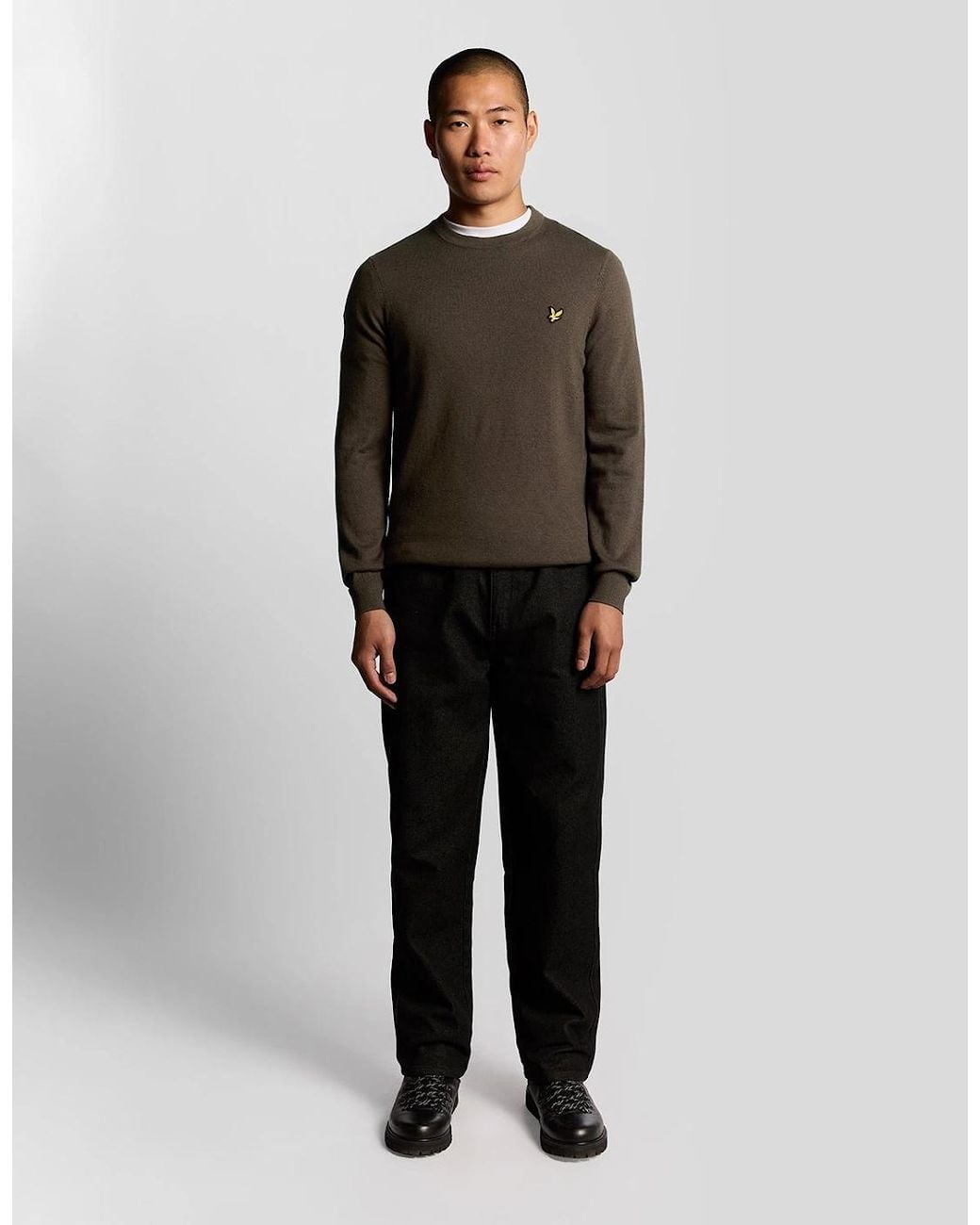 Lyle & Scott Brown Lyle & Scott Cotton Merino Crew Neck Jumper for men