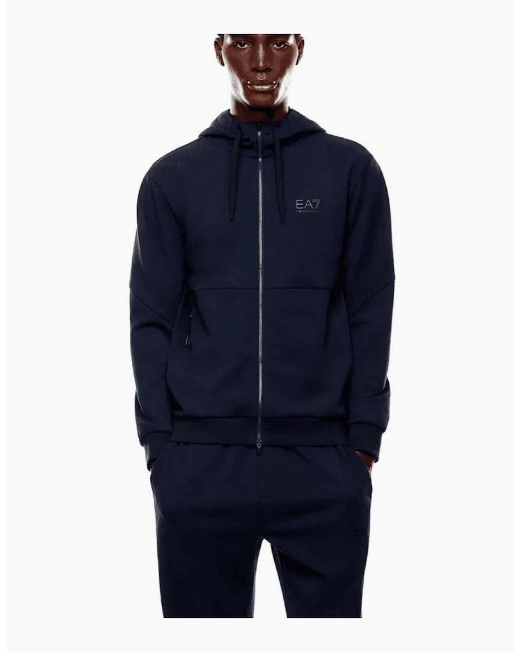 EA7 Blue Ventus7 Cotton Zip Hooded Tracksuit for men