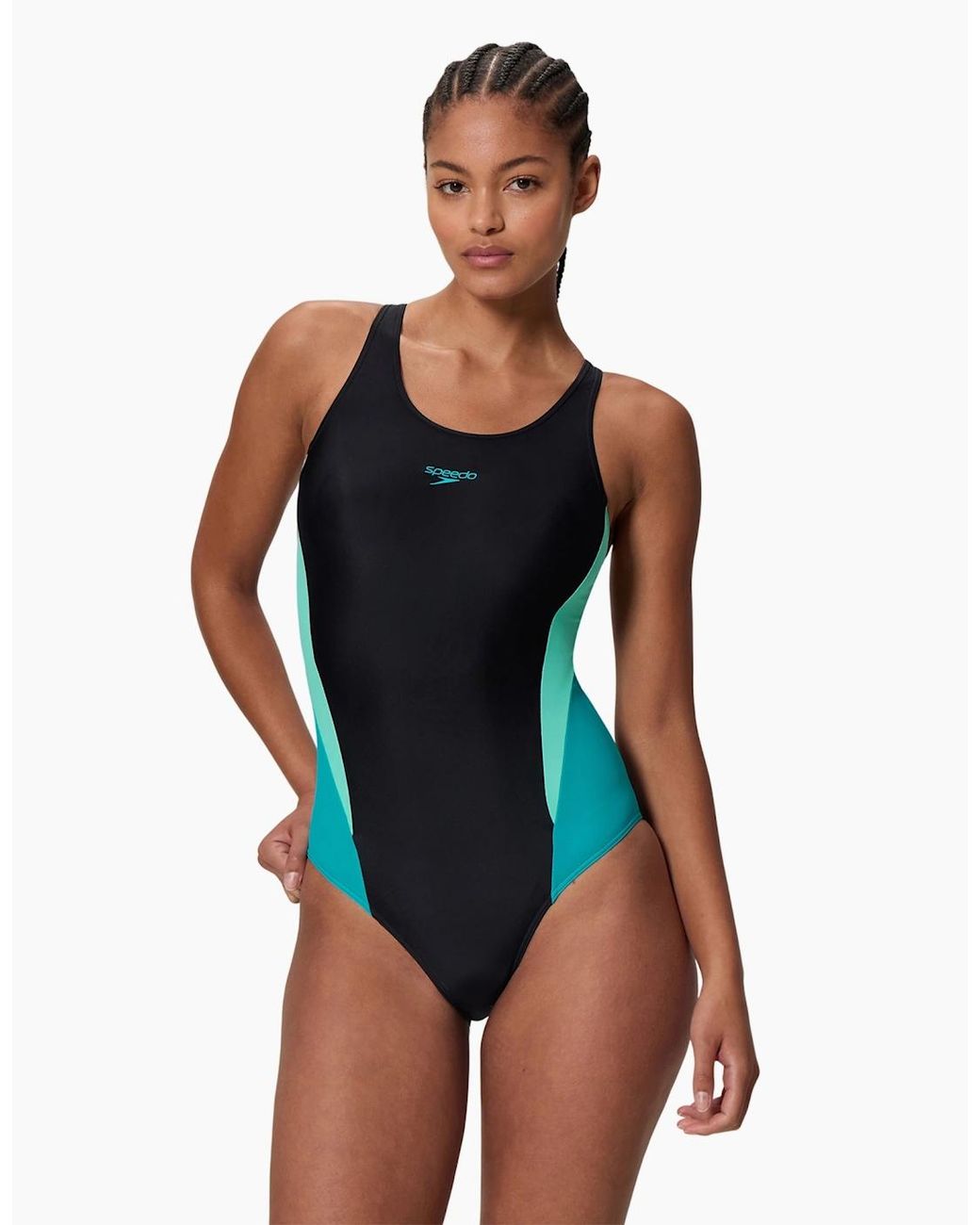 Speedo Blue Ladies Splice 2.0 Colour Block One Piece Swimsuit