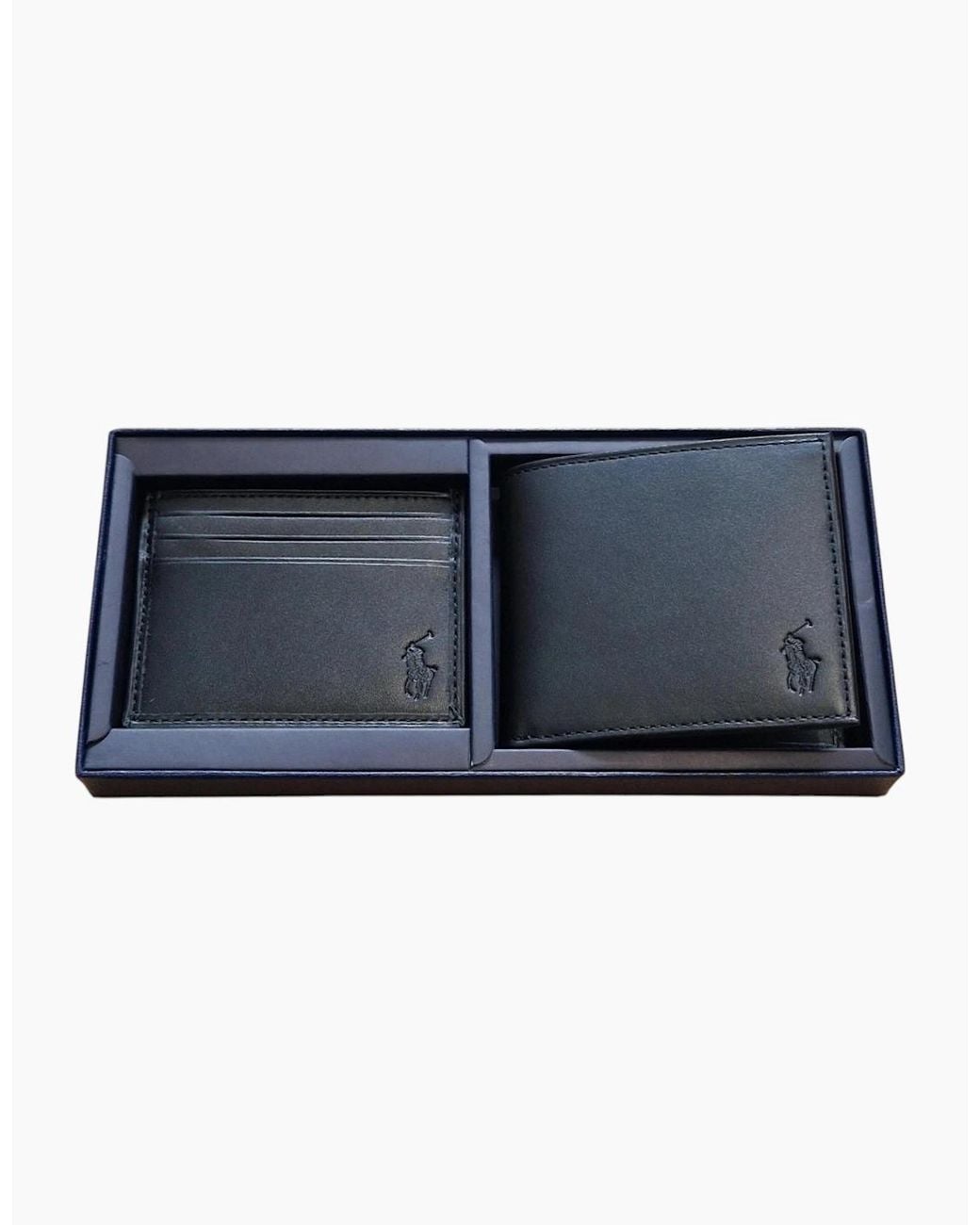 Polo Ralph Lauren Blue Ralph Lauren Wallet Gift Set Box Leather Bifold Credit Card Holder for men