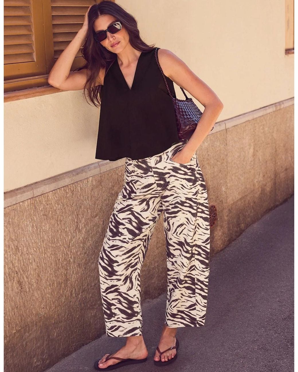 Ro&zo White Petite Zebra Print Barrel Leg Jeans