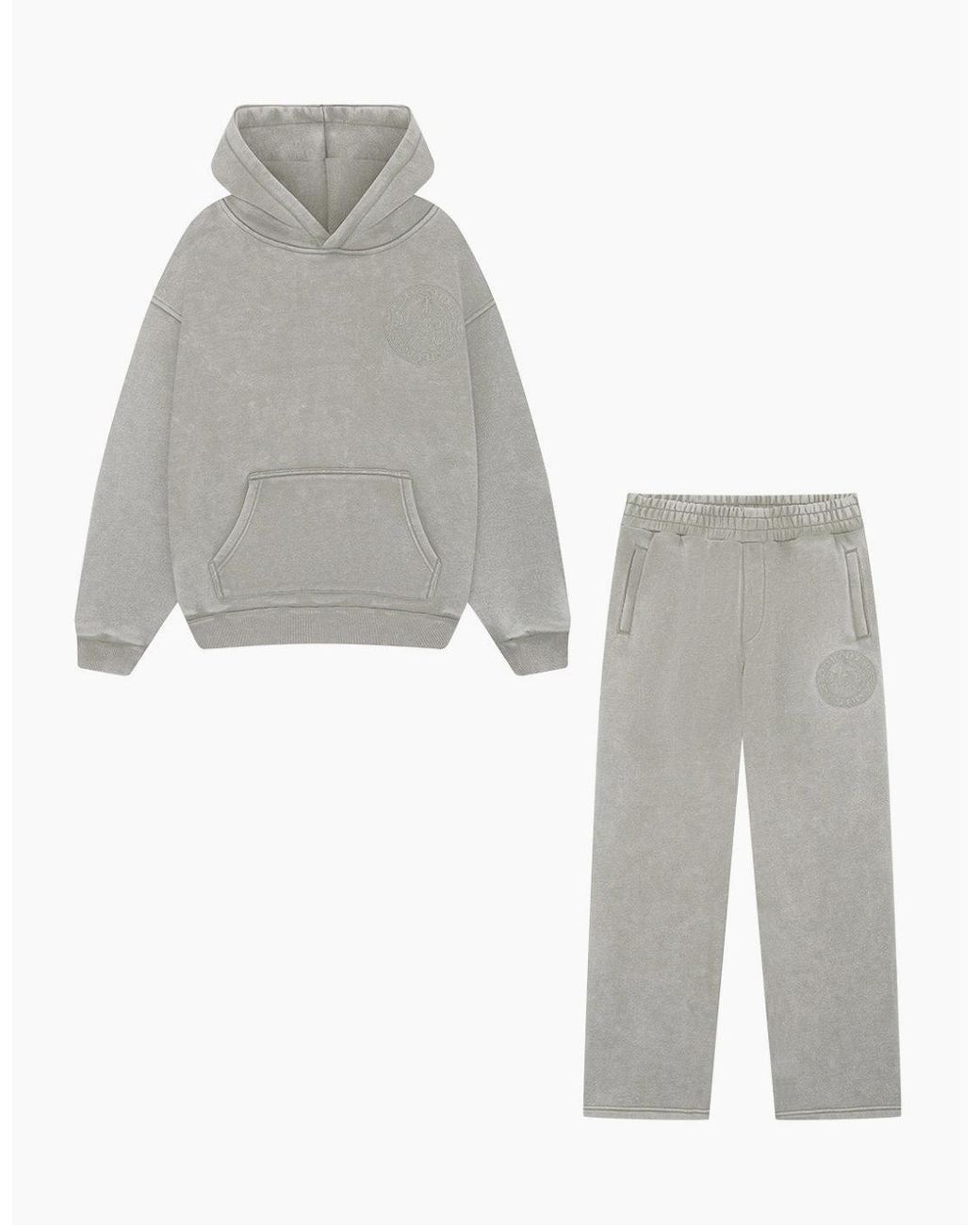 Magrit White Embroidered Acid Wash Hoodie & Jogger Tracksuit for men