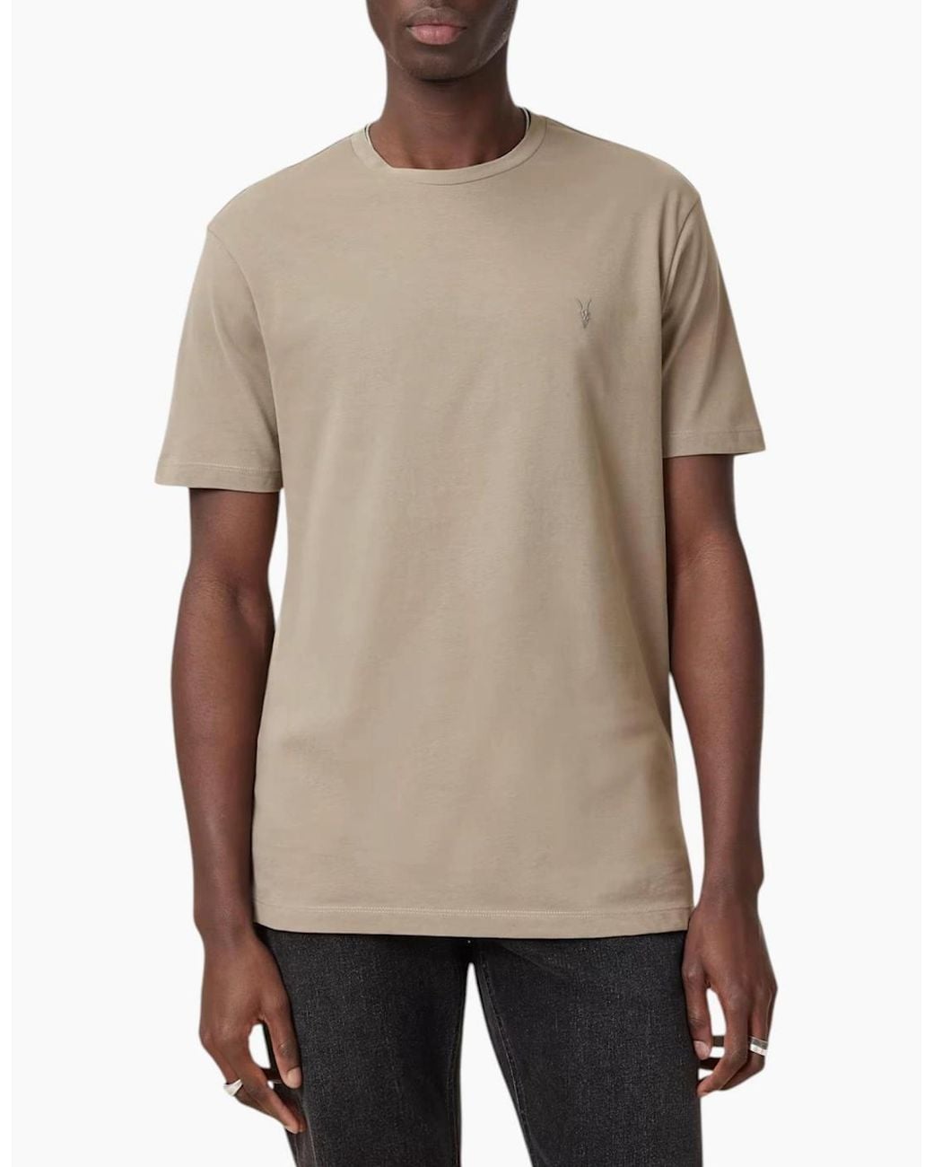 AllSaints Natural T Shirts Lycra Stretch Cotton Crew Neck Short Sleeve Summer Tee for men
