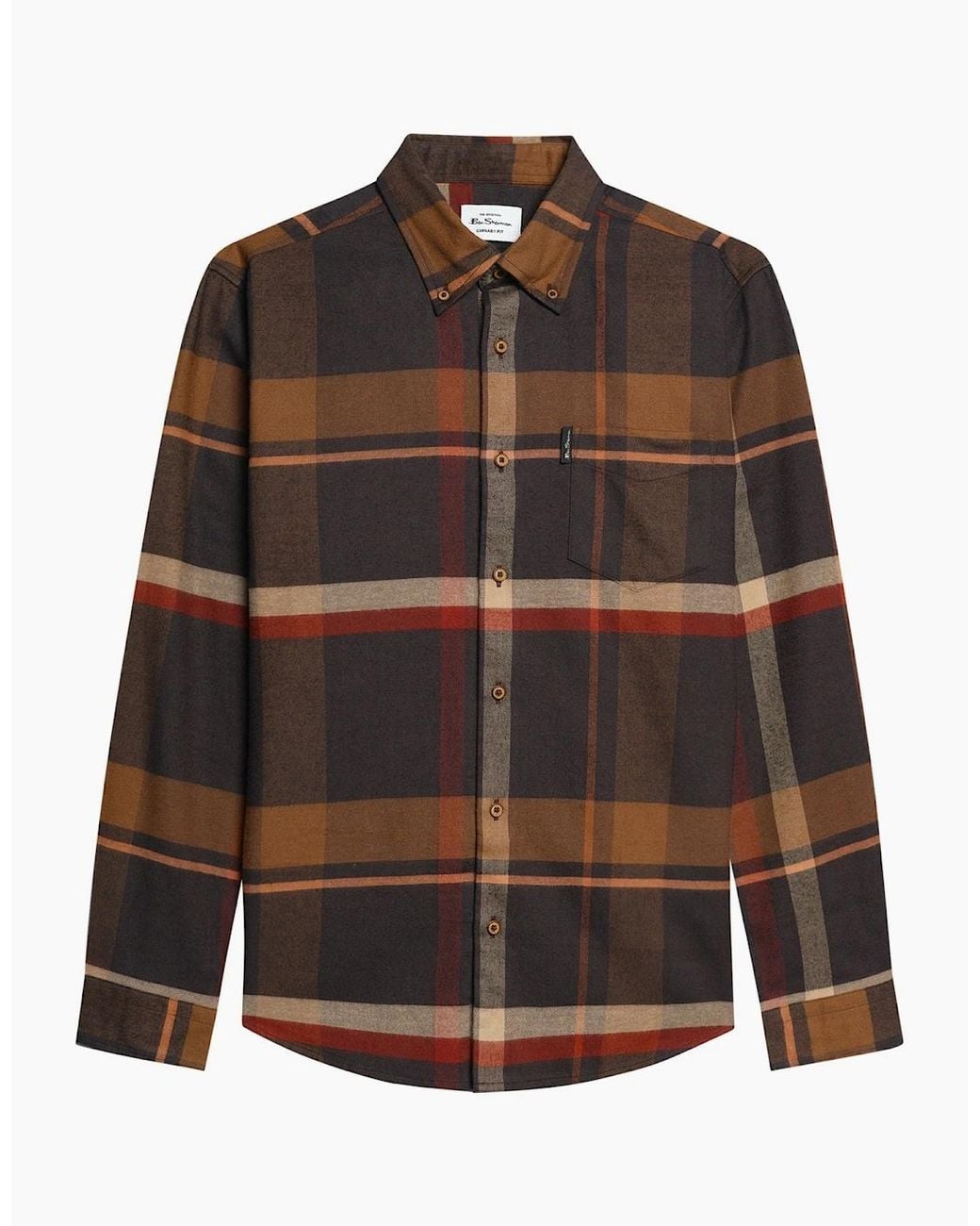 Ben Sherman Brown Oversized Brushed Check Long Sleeve Shirt for men