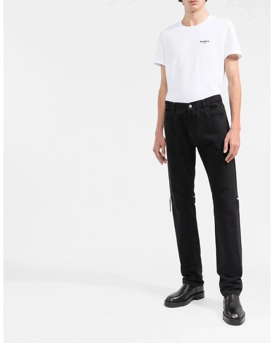 Balmain White Small Logo Flock Cotton T-Shirt for men