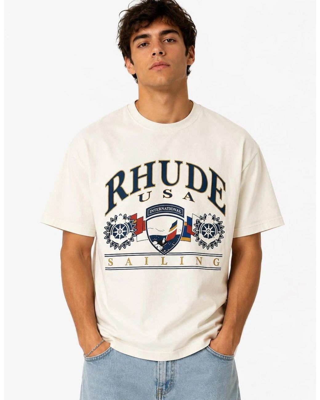Rhude White Usa Sailing Icon Tee Vintage for men