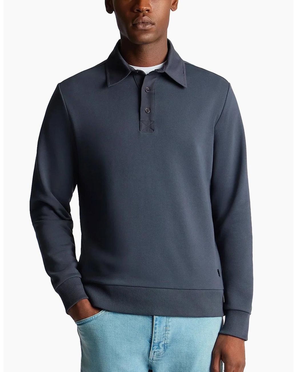 Remus Uomo Blue Long Sleeve Polo Shirt for men