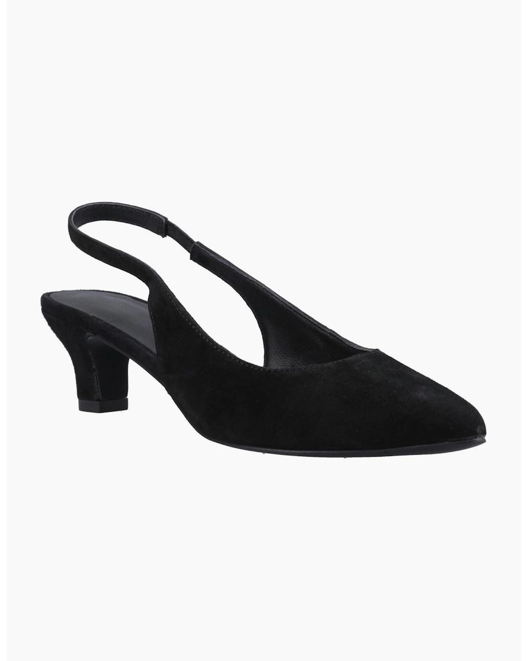 Hush Puppies Black Nahla Suede Heel Leather Round Slingback Shoes